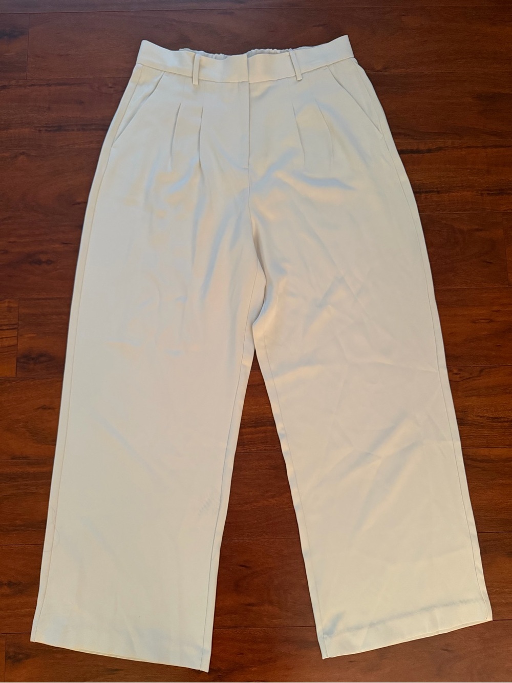 French Connection Cream Wide-Leg High Waist Trousers Size L - Picture 10 of 11